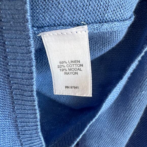 New J. Jill Linen Knitted Sweater Blue Ribbed Hem Long Sleeve Pullover Sz XLP - Picture 6 of 7